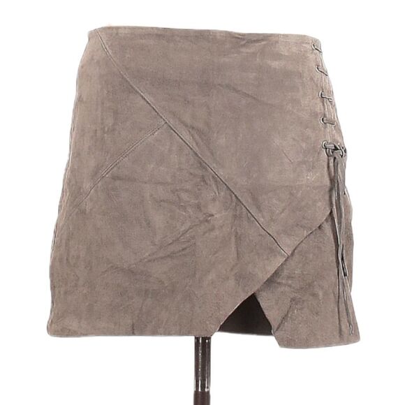 BLANKNYC Lace-Up Suede Leather Miniskirt Gray 28 - Picture 1 of 6
